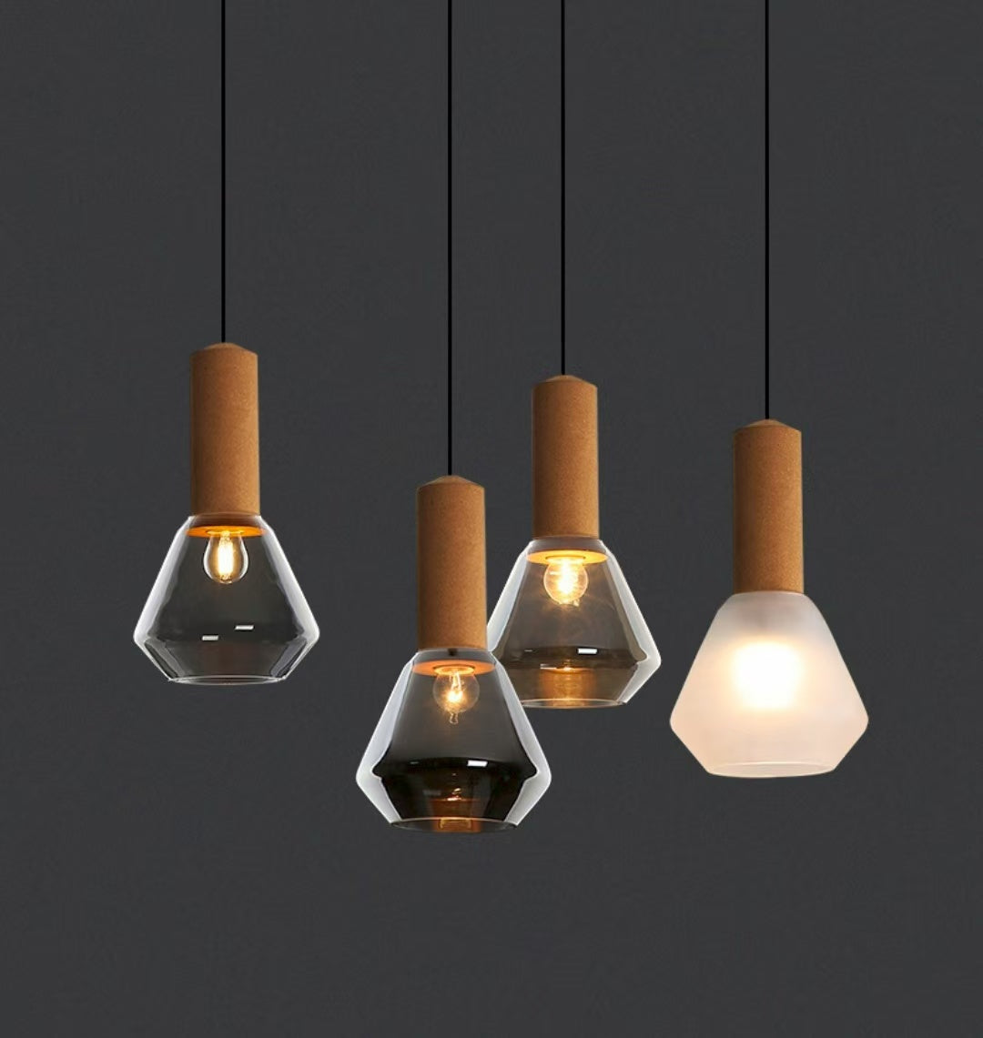 Luxury Copper & Wood Pendant Light: 1-Light Glass Jar Fixture with Cork Diamond Glass