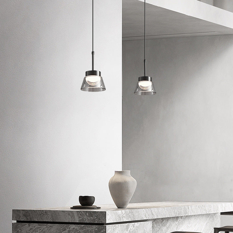 1/2-Light Smoked Gray Glass Pendant Lamp - LED Island Chandelier, Black Hanging Light for Bedroom