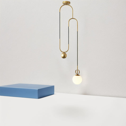 1-Light Gold Hanging Pendant Light - Opal Glass Globe Design