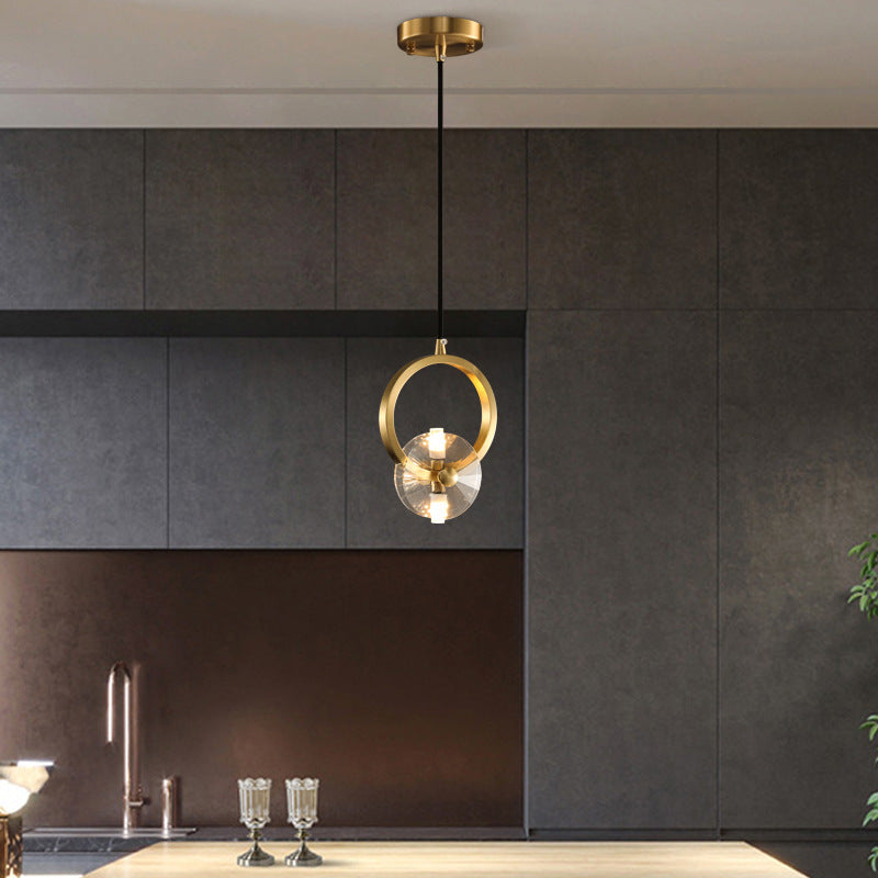 1/3-Light Round Copper Pendant Light - Crystal LED Design