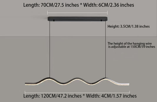 1-Light Black Wave Linear LED Pendant Light: Sleek Curved Silhouette, Modern Wave Design for Stylish Indoor Spaces