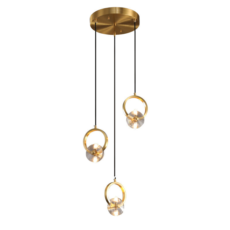 1/3-Light Round Copper Pendant Light - Crystal LED Design