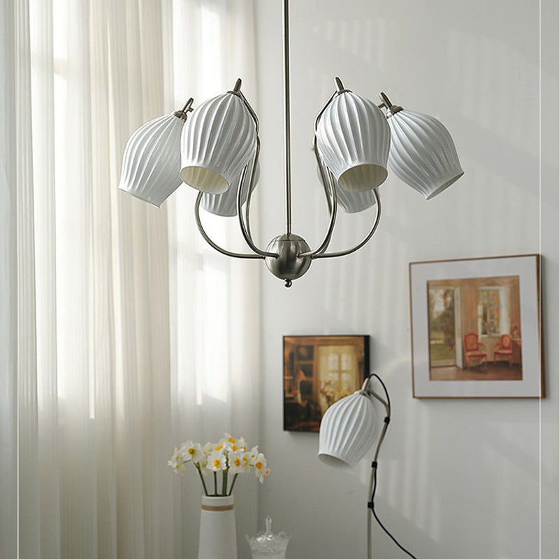 Modern Floral Ceramic Chandelier - 4/6/8 Light Warm White Ceiling Fixture