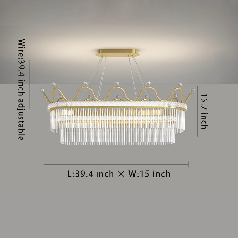 Modern 1/2 Layers Long Oval Crystal Crowns Three Step Dimming Chandelier