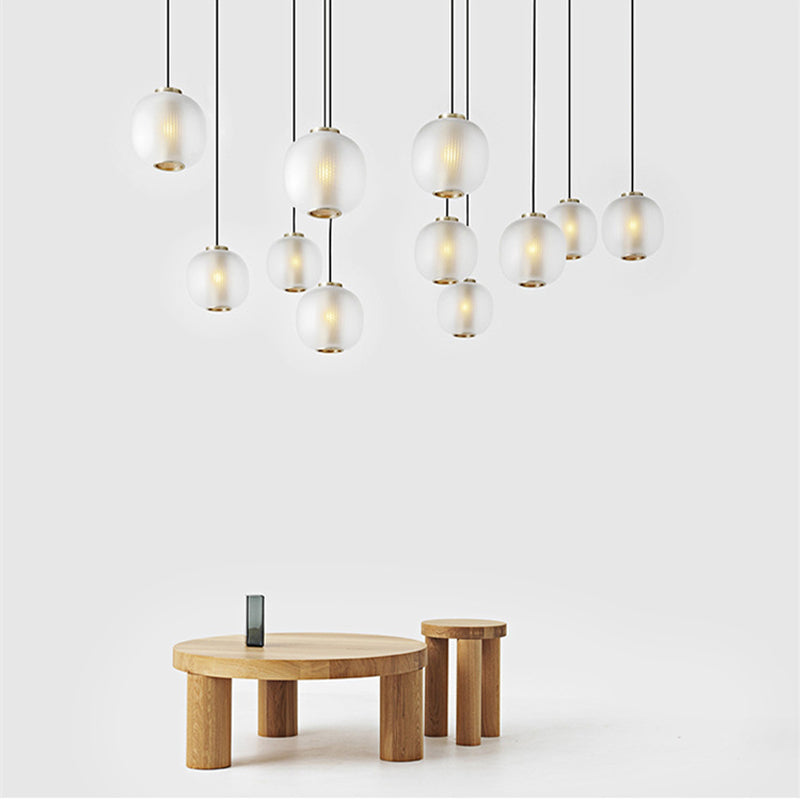Round LED Pendant Light - Modern Glass Lantern Ceiling Fixture with Hanging Design