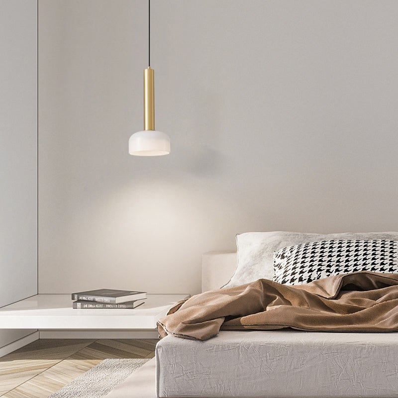 Modern 1-Light Copper Tube Pendant Light with White Glass Bowl