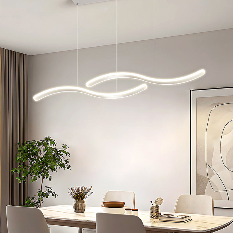LED 2-Wavy Line Pendant Light for Dining Room, 3-Step Dimming