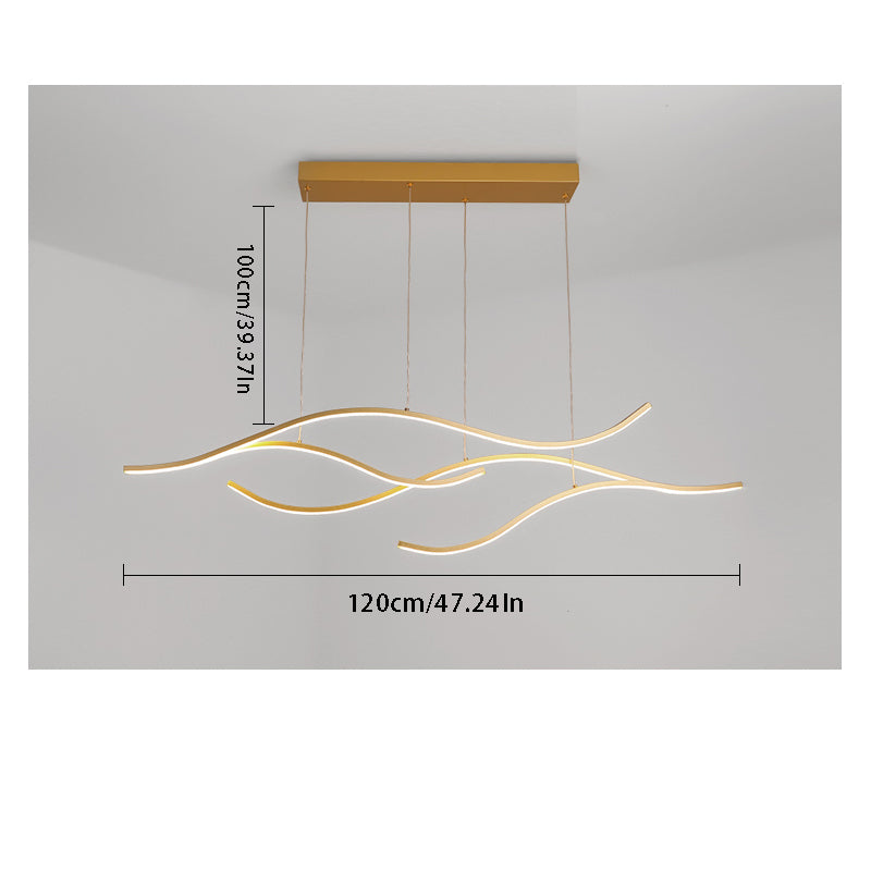 Modern Wave Linear LED Chandelier - Sleek Hanging Branch Lighting for Kitchen Island