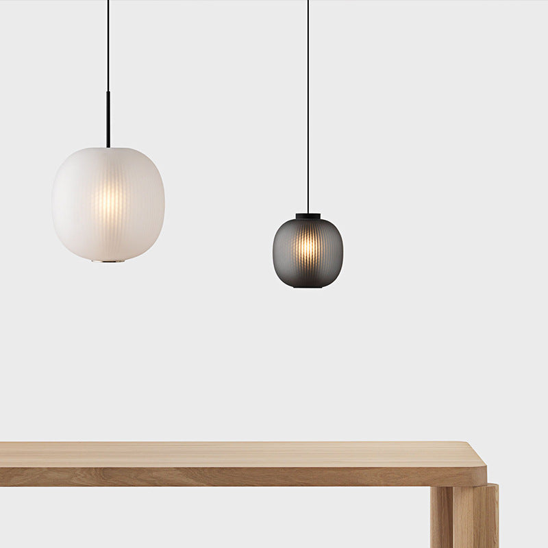 Round LED Pendant Light - Modern Glass Lantern Ceiling Fixture with Hanging Design