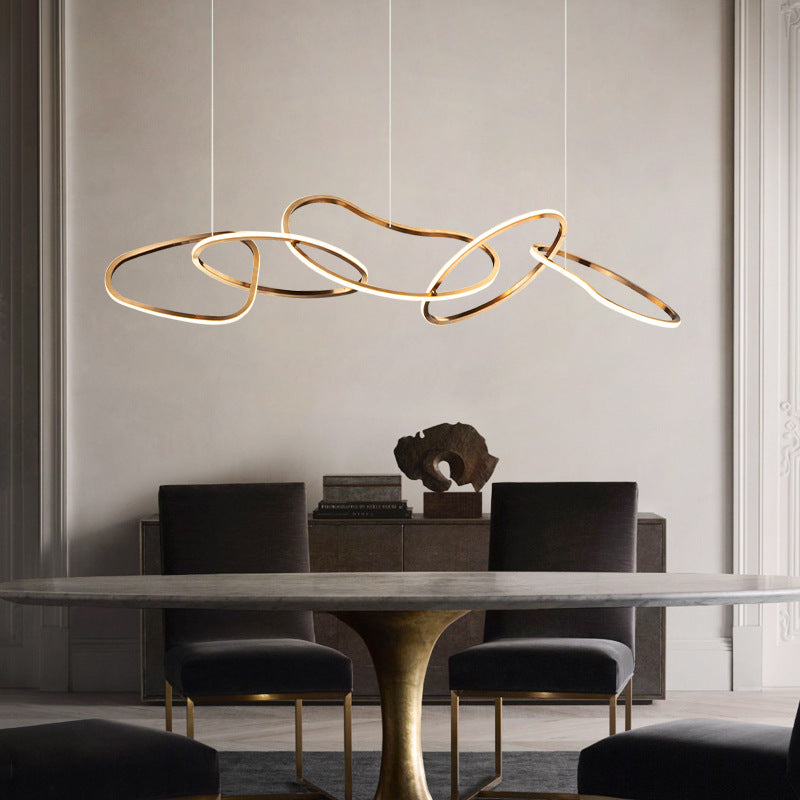 Contemporary Chainlink Chandelier - Dimmable LED Circular Pendant Light in Metallic Plating