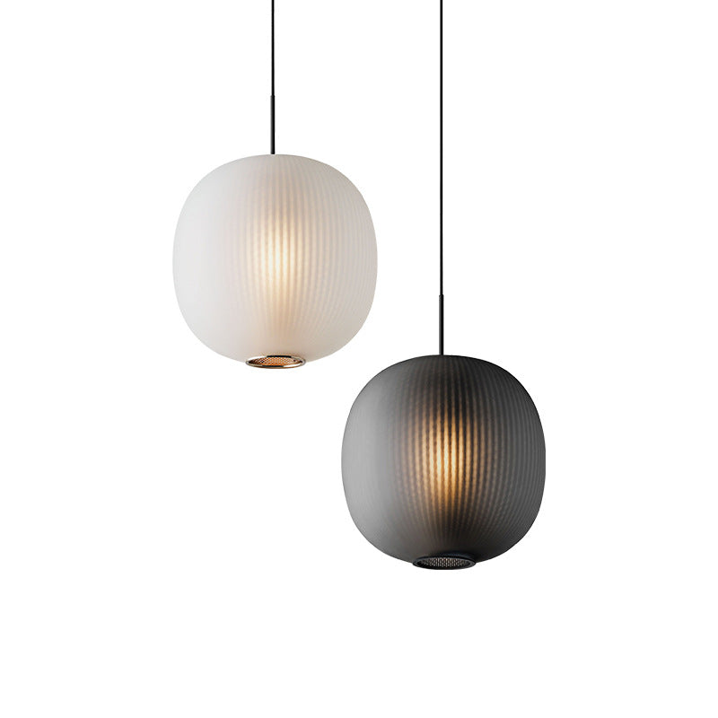 Round LED Pendant Light - Modern Glass Lantern Ceiling Fixture with Hanging Design