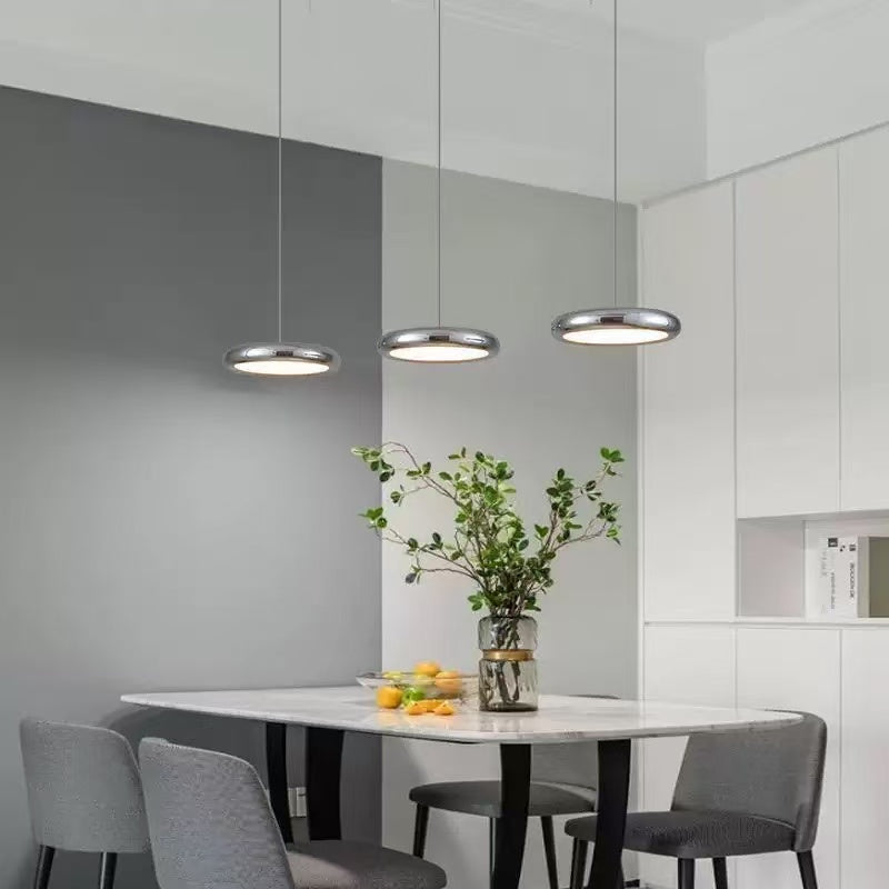 Modern 1-3-Light Black/Chrome Round Metallic LED Pendant Light