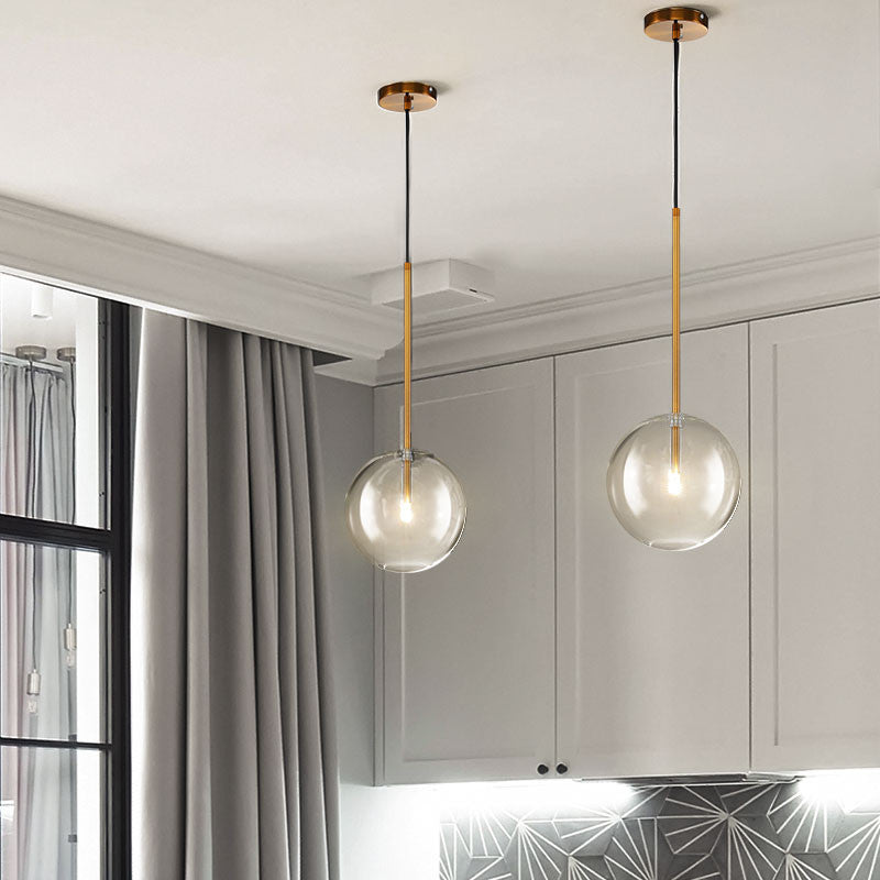 Modern 1-Light Clear Glass Globe Pendant Light – Hanging Fixture