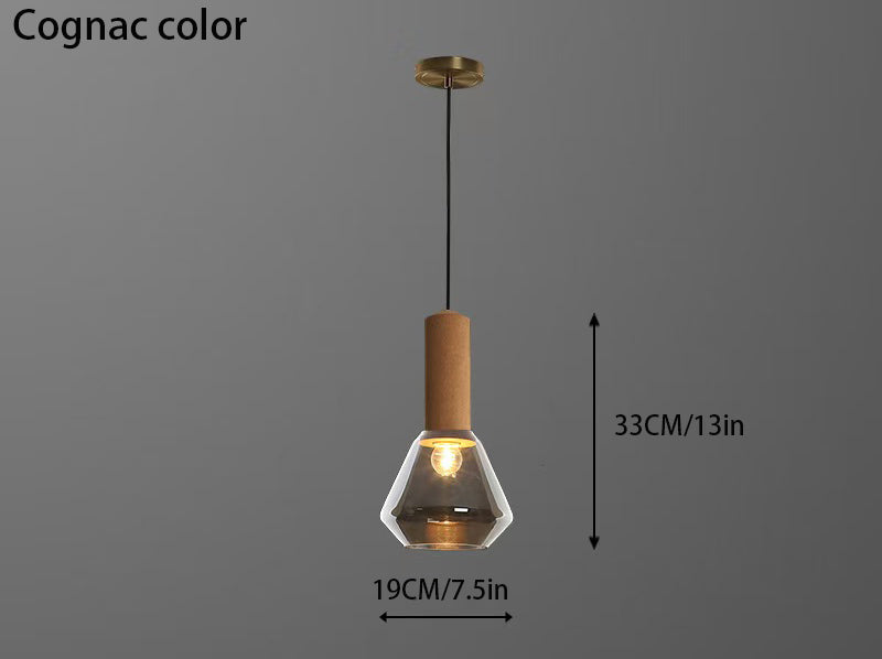 Luxury Copper & Wood Pendant Light: 1-Light Glass Jar Fixture with Cork Diamond Glass