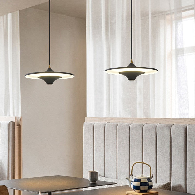 1-Light UFO Pendant Light 13.8'' - Round LED Metal Hanging Lighting, Small Spaceship Style for Bar