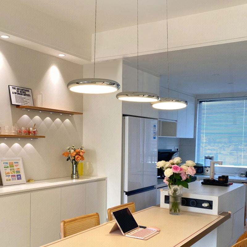Modern 1-3-Light Black/Chrome Round Metallic LED Pendant Light