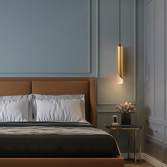 Slender Cylinder Gold Pendant Light , 3-Step Dimming, Modern LED with Hardware Design for Dining Room