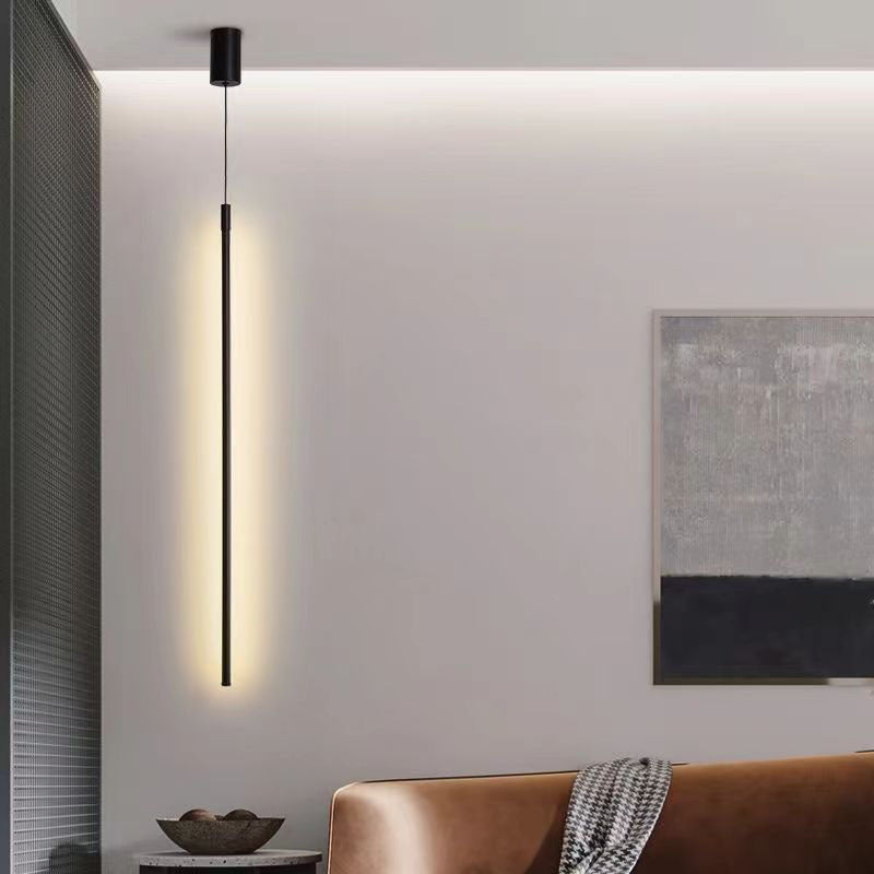 Black Long Vertical Linear LED Pendant Light - Ceiling Hanging Design
