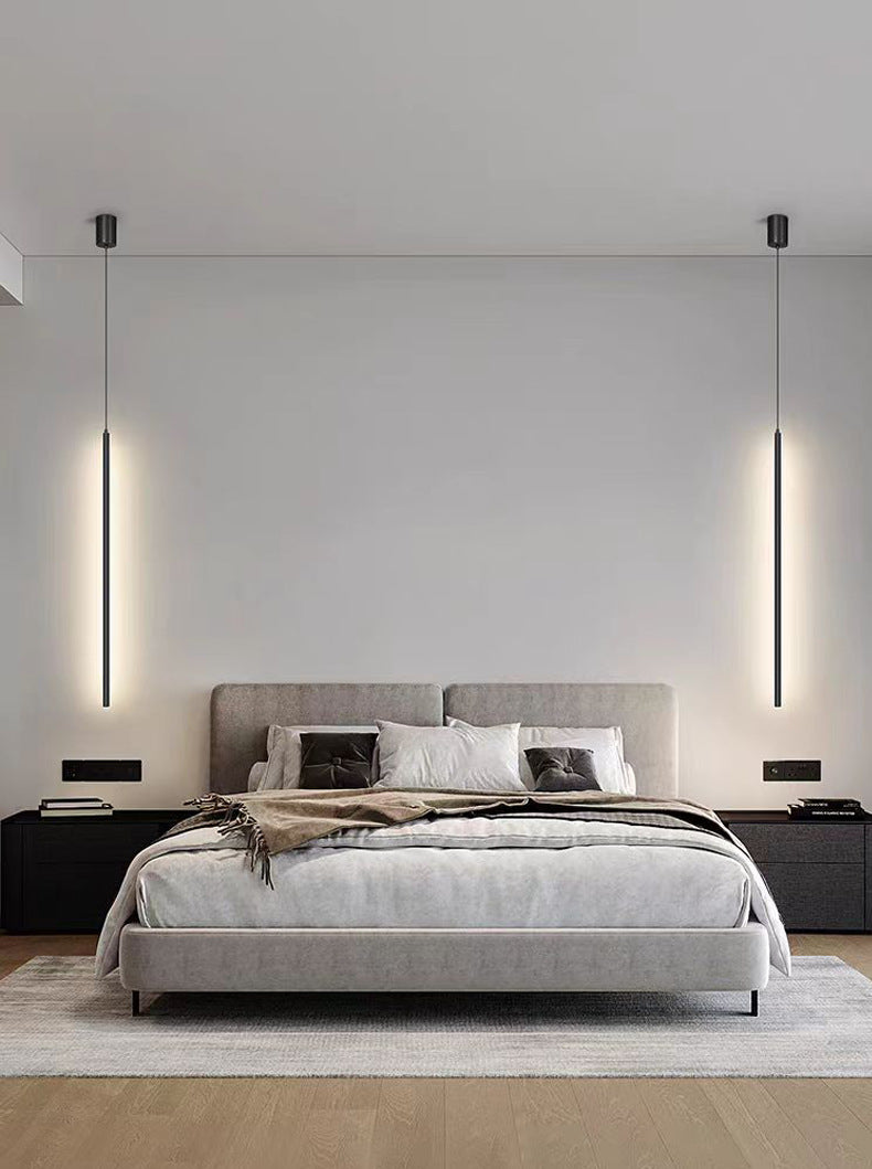 Black Long Vertical Linear LED Pendant Light - Ceiling Hanging Design