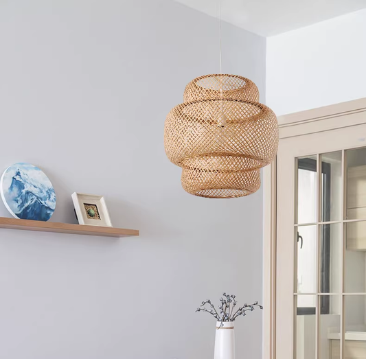 Rustic 3-Tiered Bamboo Woven Pendant – Single Cylinder Living Room Light