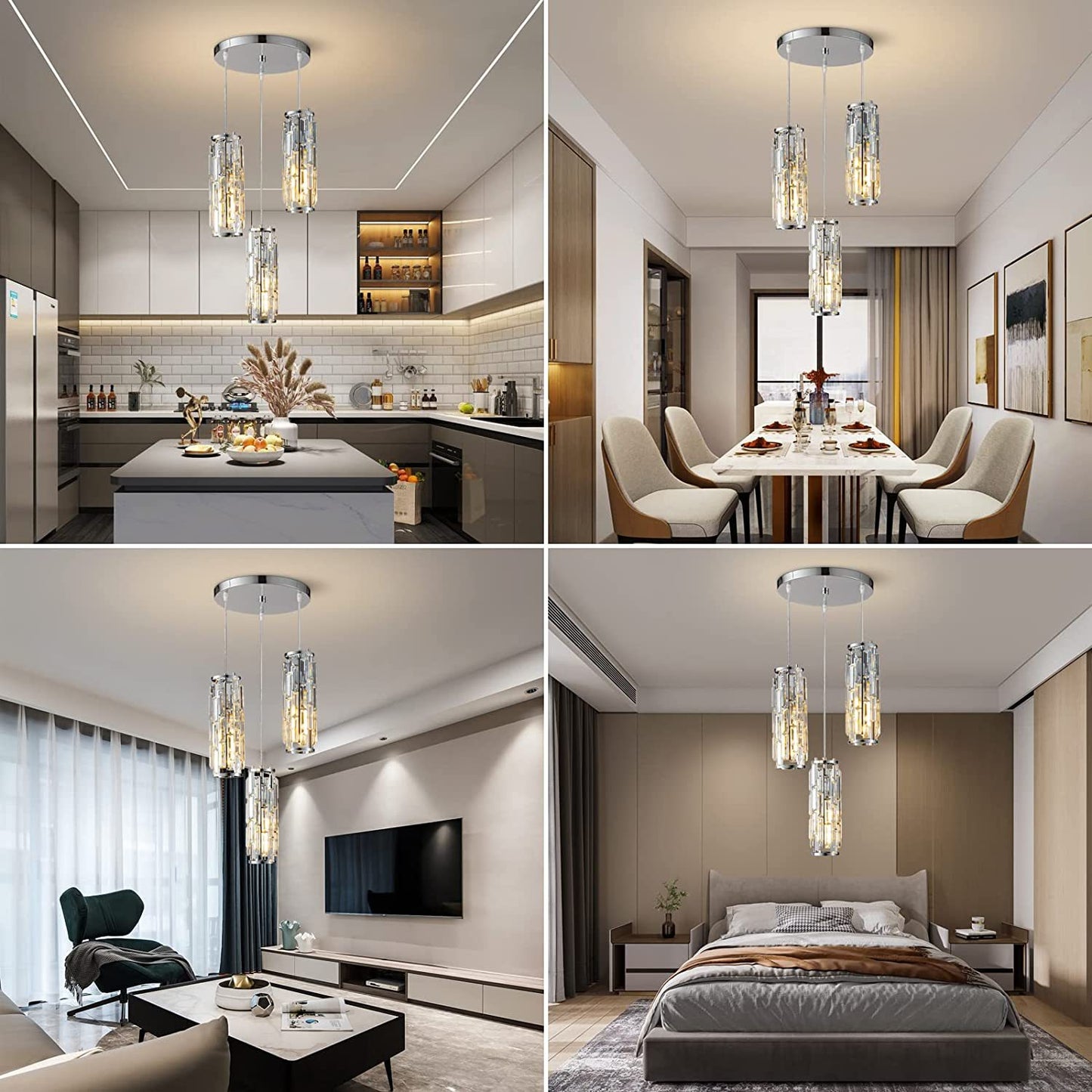 Industrial Crystal Chandelier - Iron & Glass Pendant Light with Vintage Modern Style