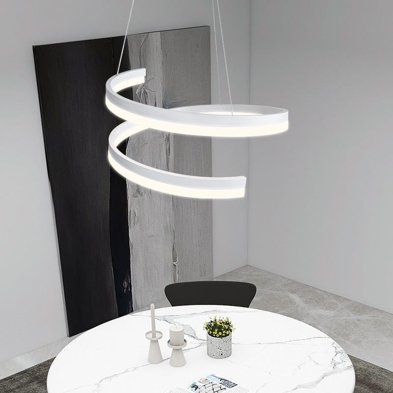 Twisted Matte White Ring Chandelier , Dimmable LED Pendant Lamp