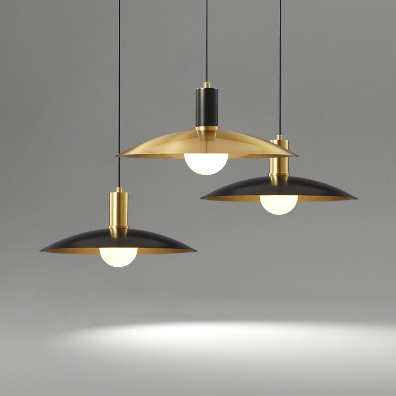 Mid-Century Brass Flared Pendant Light: 1-Light Design with White Glass Shade