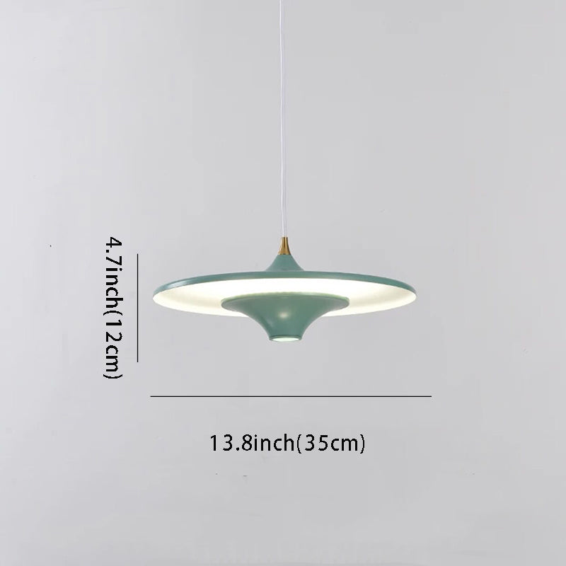 1-Light UFO Pendant Light 13.8'' - Round LED Metal Hanging Lighting, Small Spaceship Style for Bar