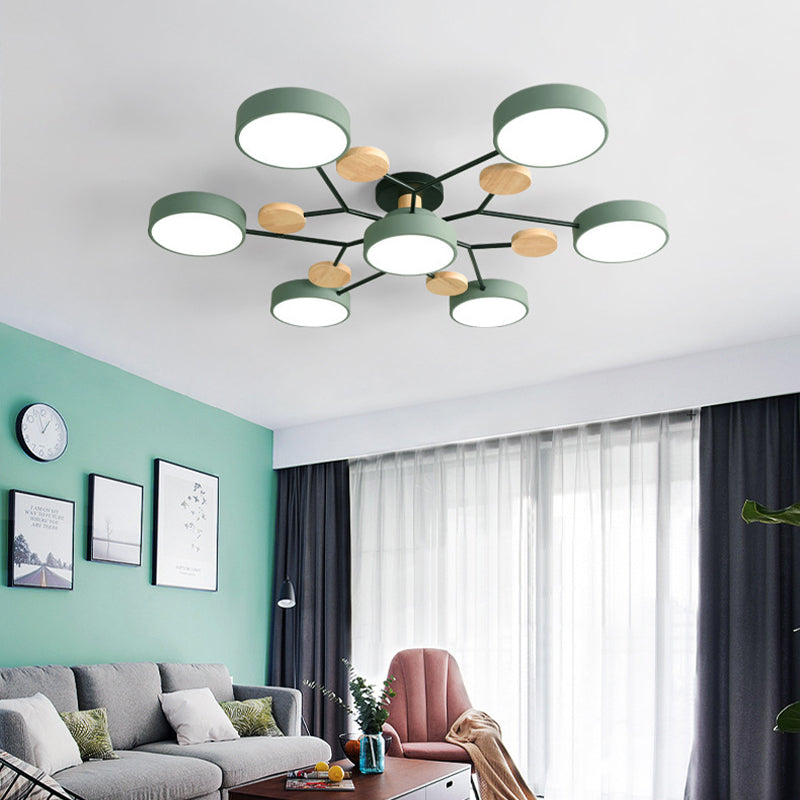 Modern Sputnik Chandelier - Artistic Metal & Wood Ceiling Light for Kids' Rooms