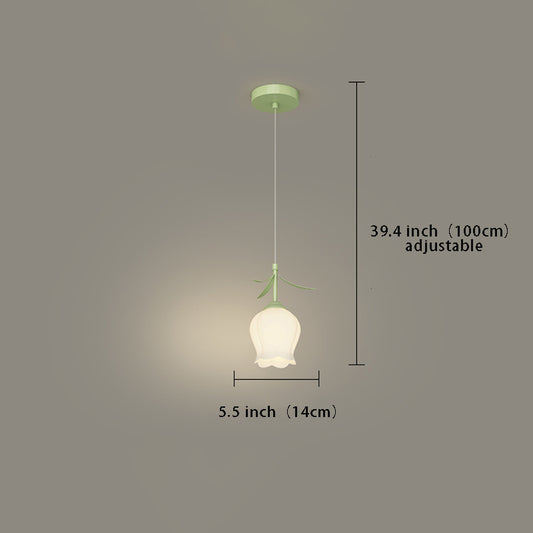 Bell Orchid Flowers Pendant Light , 3-Step Dimming, Green Modern Design for Living Room