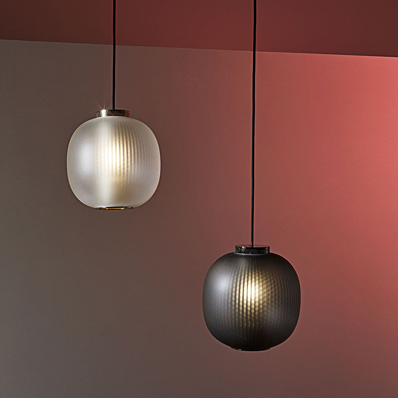 Round LED Pendant Light - Modern Glass Lantern Ceiling Fixture with  Hanging Design