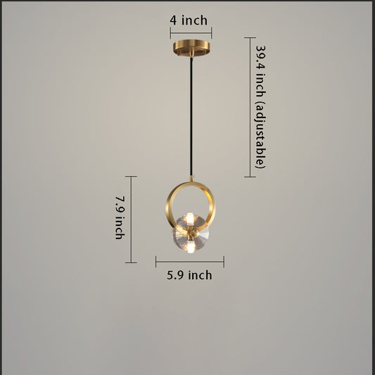 1/3-Light Round Copper Pendant Light - Crystal LED Design