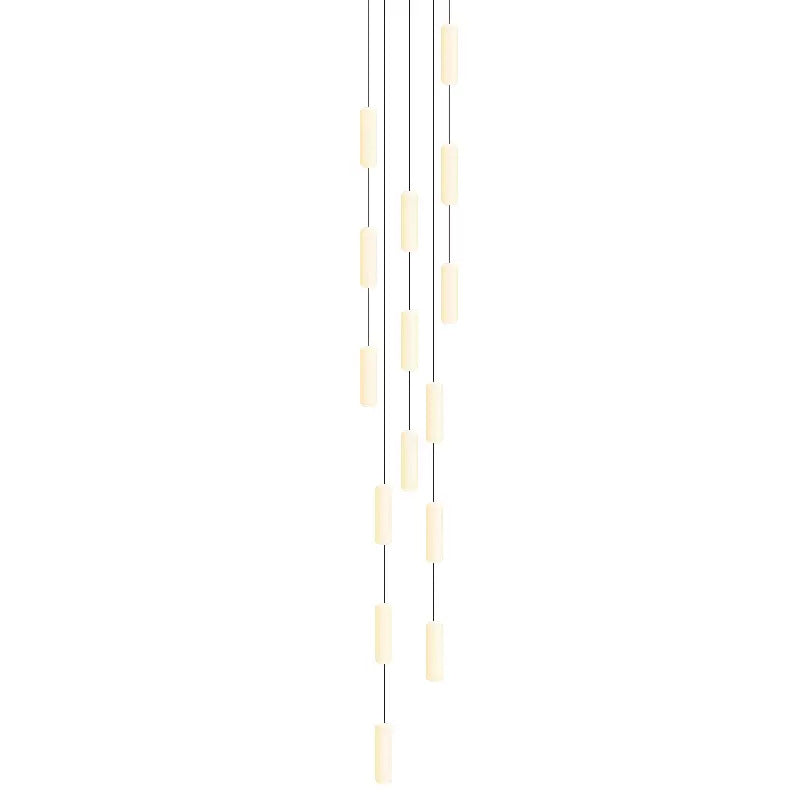 White Long Tube Multi-Light Staircase Chandelier – Sleek Linear Design for Stairwell Illumination