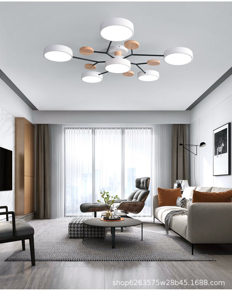 Modern Sputnik Chandelier - Artistic Metal & Wood Ceiling Light for Kids' Rooms