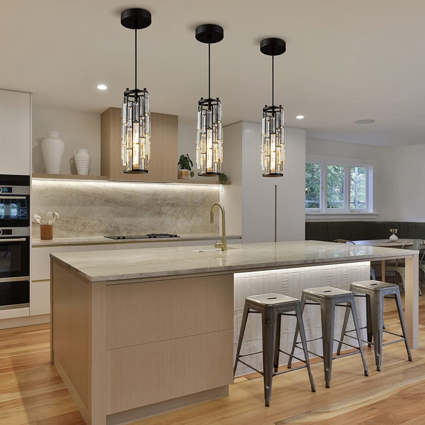 Industrial Crystal Chandelier - Iron & Glass Pendant Light with Vintage Modern Style