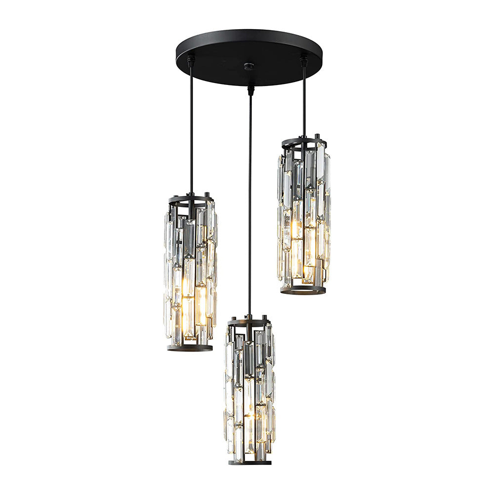 Industrial Crystal Chandelier - Iron & Glass Pendant Light with Vintage Modern Style