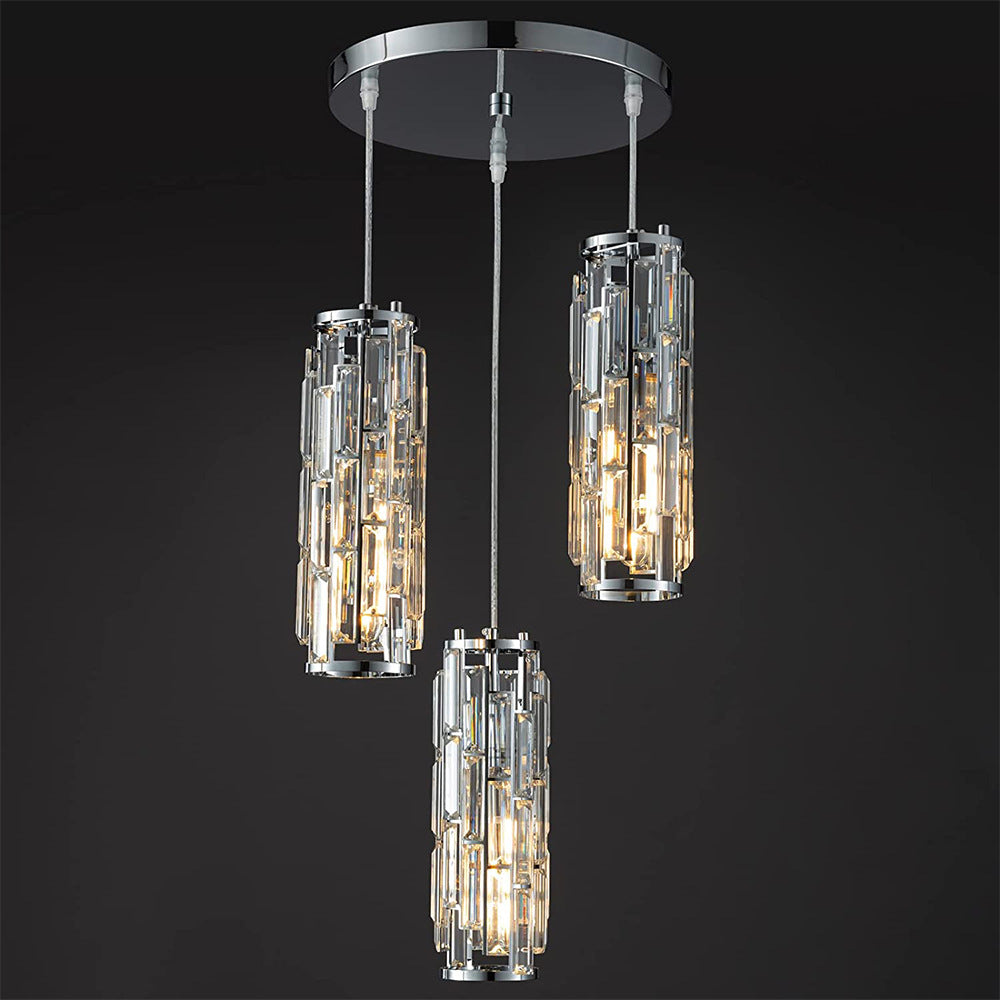 Industrial Crystal Chandelier - Iron & Glass Pendant Light with Vintage Modern Style