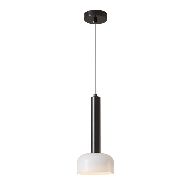 Modern 1-Light Copper Tube Pendant Light with White Glass Bowl