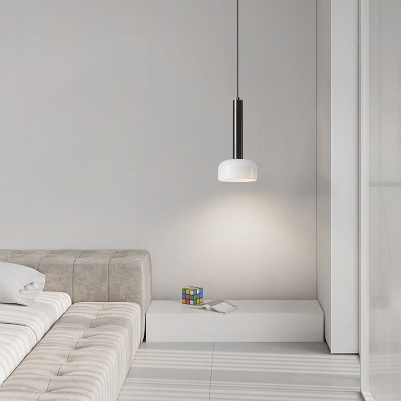 Modern 1-Light Copper Tube Pendant Light with White Glass Bowl