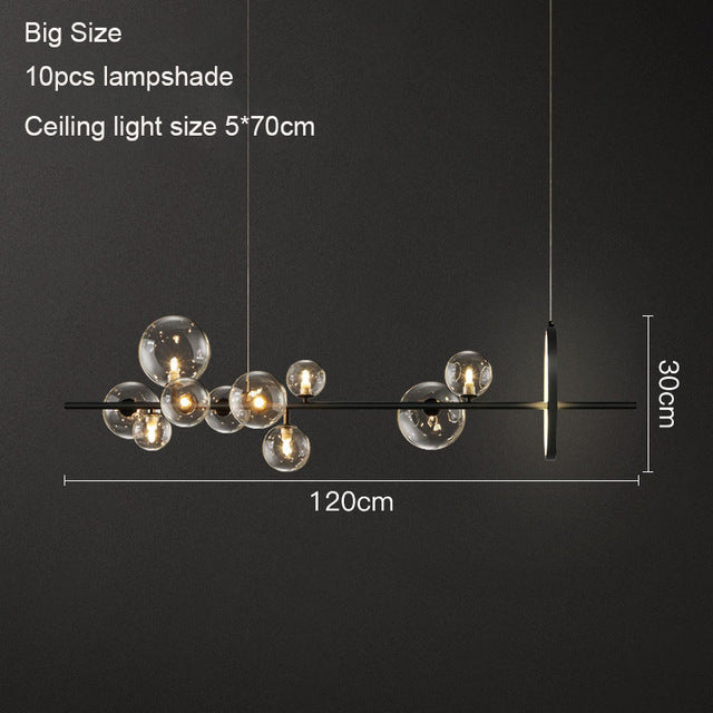 Nordic Black Bubble Glass Chandelier - Circular LED Pendant Light for Dining Room