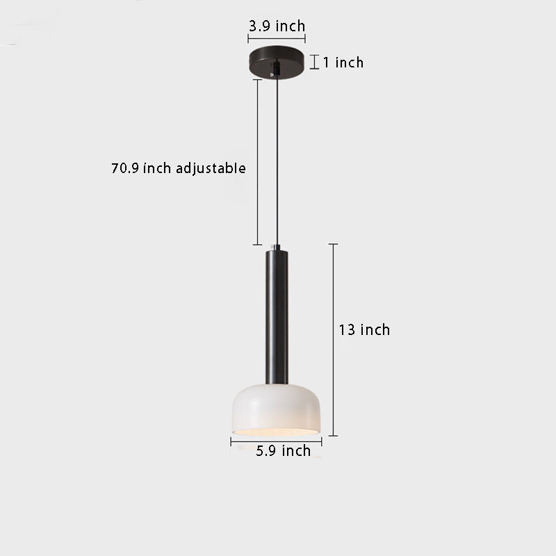 Modern 1-Light Copper Tube Pendant Light with White Glass Bowl