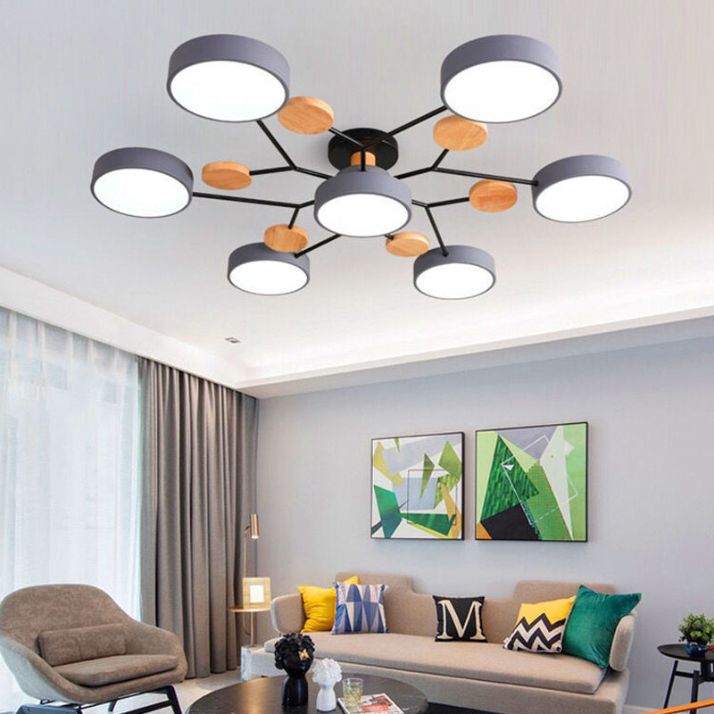 Modern Sputnik Chandelier - Artistic Metal & Wood Ceiling Light for Kids' Rooms