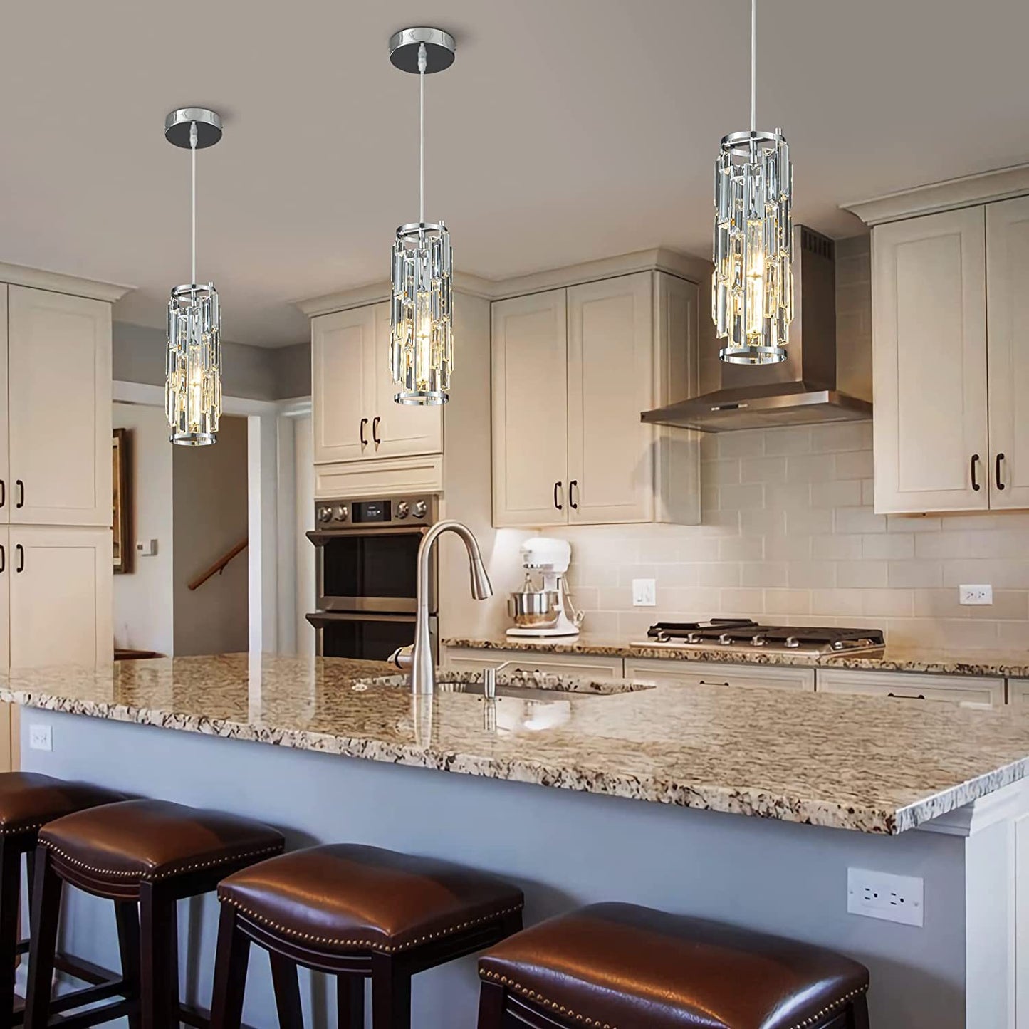 Industrial Crystal Chandelier - Iron & Glass Pendant Light with Vintage Modern Style
