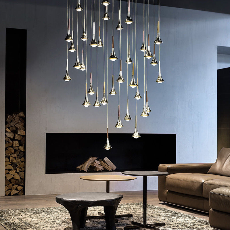 Water Drop Metal LED Nordic Staircase Pendant Light - 1-Light