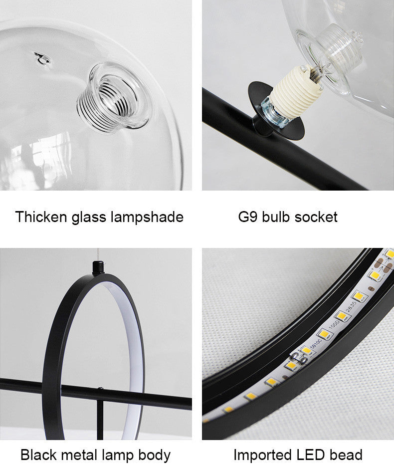 Nordic Black Bubble Glass Chandelier - Circular LED Pendant Light for Dining Room